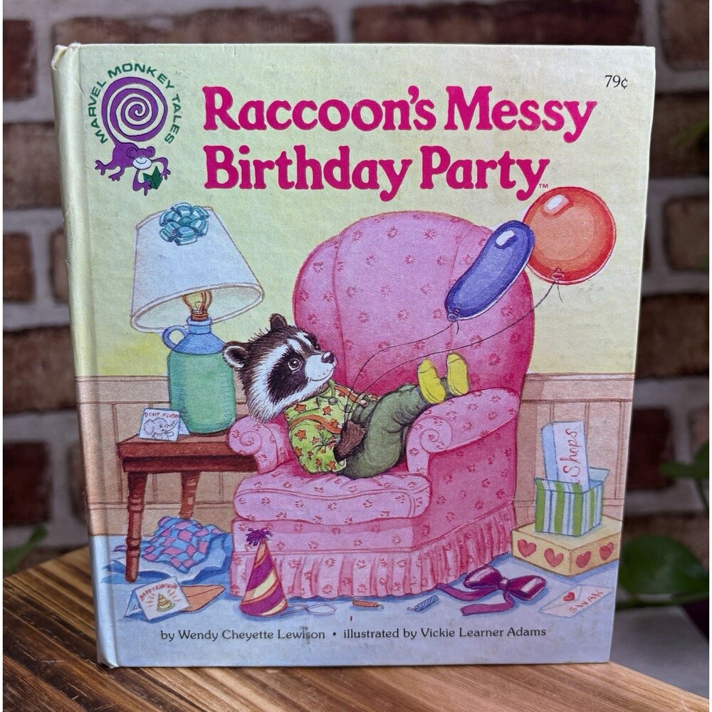 VTG 1988 Marvel Monkey Tales: Raccoon's Messy Birthday Party Hardcover Book